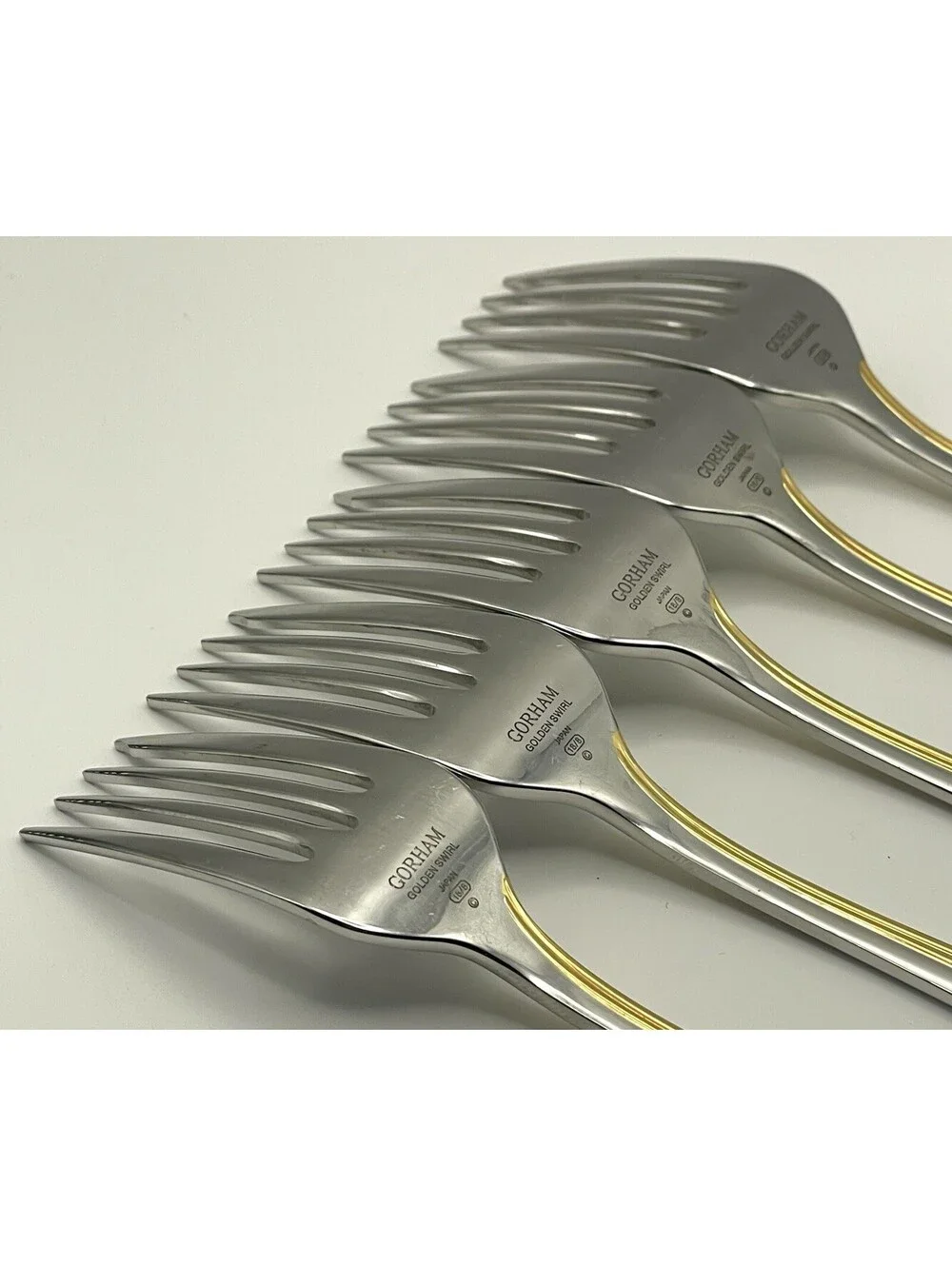 (5) Gorham GOLDEN SWIRL 18/8 Stainless Japan Salad Fork Lot ~ 6 7/8”